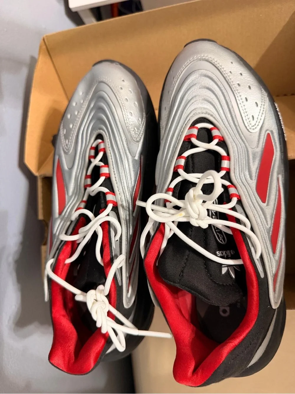 adidas Men’s Silver and Red adiPRENE Athletic Sneakers